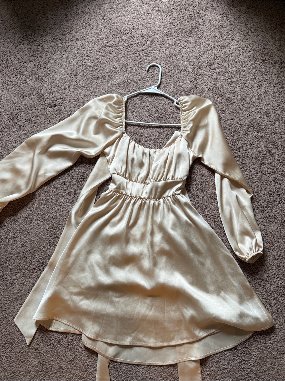 Altar'd State Champagne Satin Long Sleeve Mini Dress